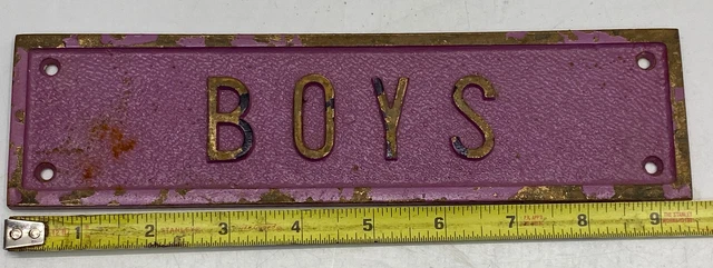 Antique Boys  Bathroom Cast Brass Architectural Salvage Signs OLD HEAVY