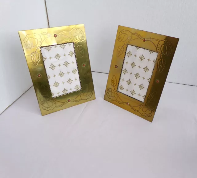 Lot of 2 Beautiful Brass & Copper Photo Picture Frames Arts & Crafts Style