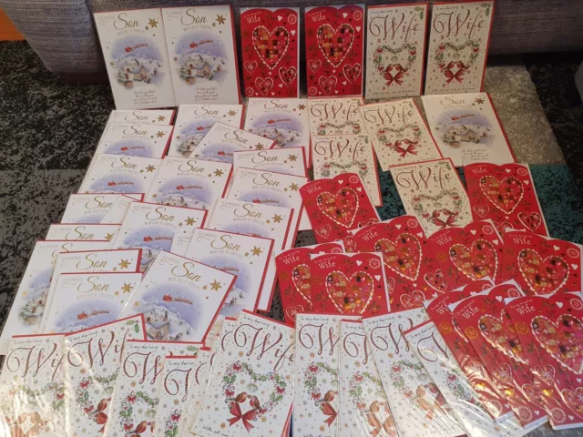 Wholesale Joblot Bundle 54 X Quality Christmas Greeting Cards for Wife & Son