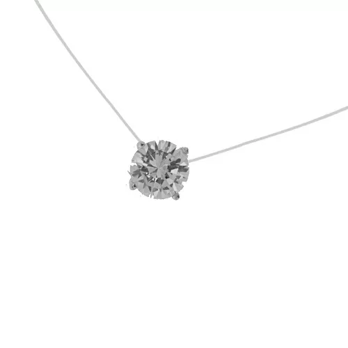 COLLIER Ras de cou Pendentif Solitaire 7mm ZIRCO serti ARGENT sur fil NYLON NEUF