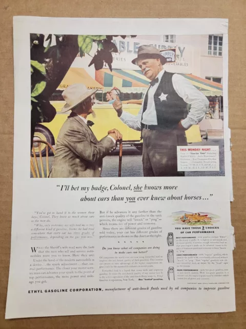 Vintage 1939 Ethyl Gasoline Corporation She Knows Cars Print Ad Advertisement