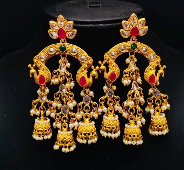 Ethnic Indian Bollywood Wedding Polki Earrings Jhumka Jhumki Bridal Jewelry