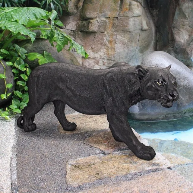 33.5" Large PANTHER ON THE PROWL WILD BLACK CAT PREDATOR SCULPTED STATUE