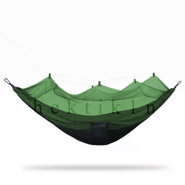 Double hamac d'extérieur en nylon parachute avec moustiquaire vert jardin - Grand 2