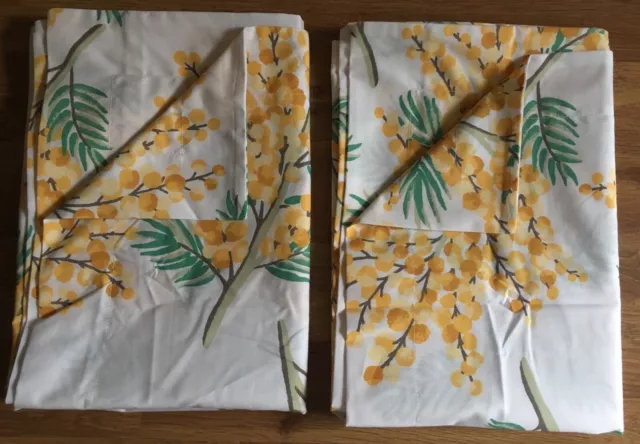 Cath Kidston Mimosa Flowers on Cream 2 Oxford Pillowcases Cotton Percale New