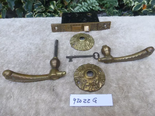 Vintage Antique 6 Pc Cast Brass Victorian Door Hardware Set 92022 G