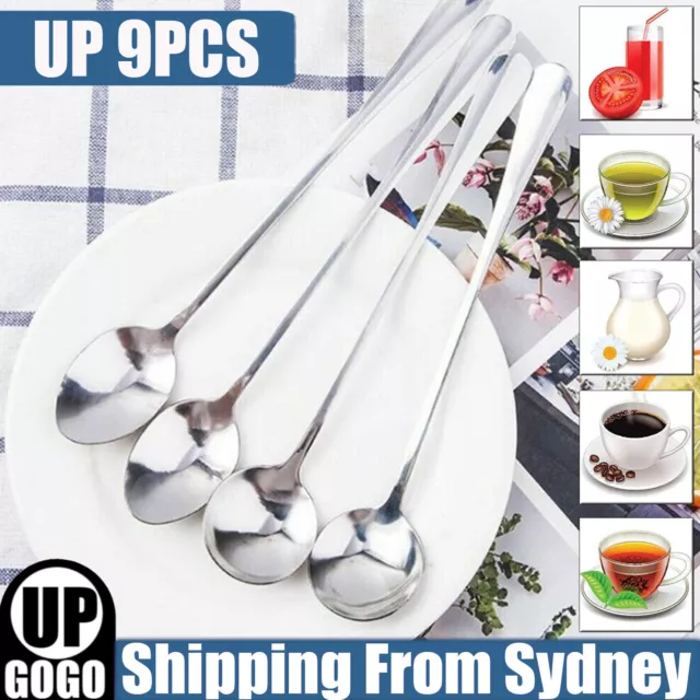 UP 9PCS Long Handled Stainless Steel Coffee Spoon Cold Drink Ice Cream Tea Spoon