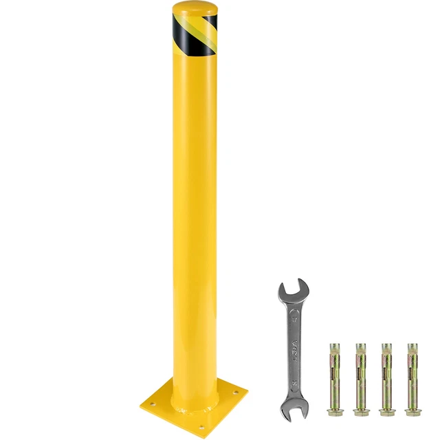 Safety Bollard 42"H 4.5"D Steel Street Parking Post Yellow Signs Pipe Barrier