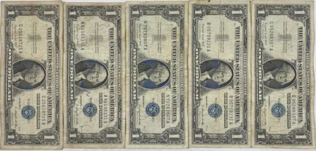 Silver Certificates * 1957 A Series * One Dollar Bills * Five Note Lot