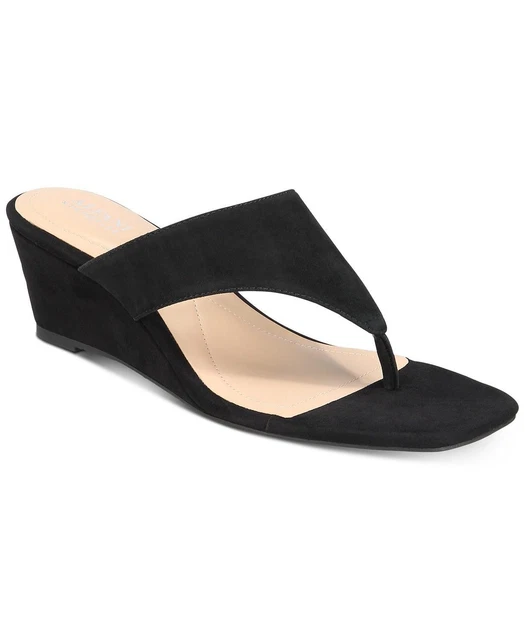 Alfani Womens Step N Flex Andersonn Thong Wedge Sandals, BLACK, Size 6.5