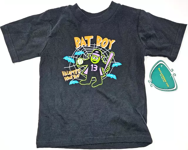 Childs Size 3T Bat Boy Tee Haunted Home Run Black Halloween Top Novelty T-Shirt