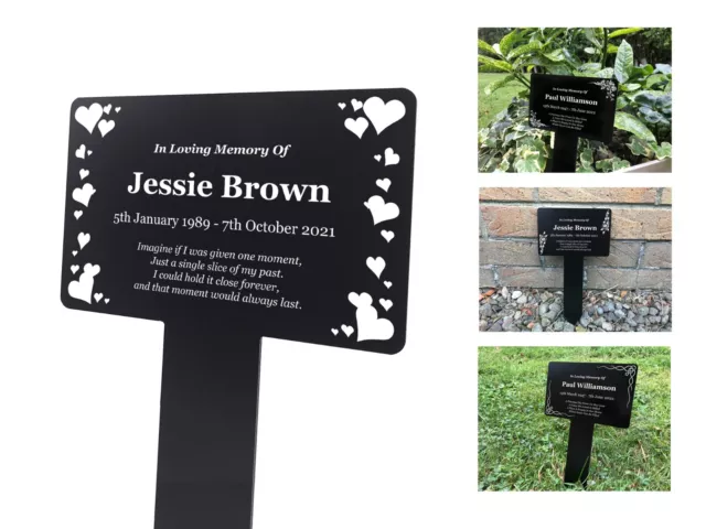 Personalised Black and White Hearts Memorial Plaque Grave Marker