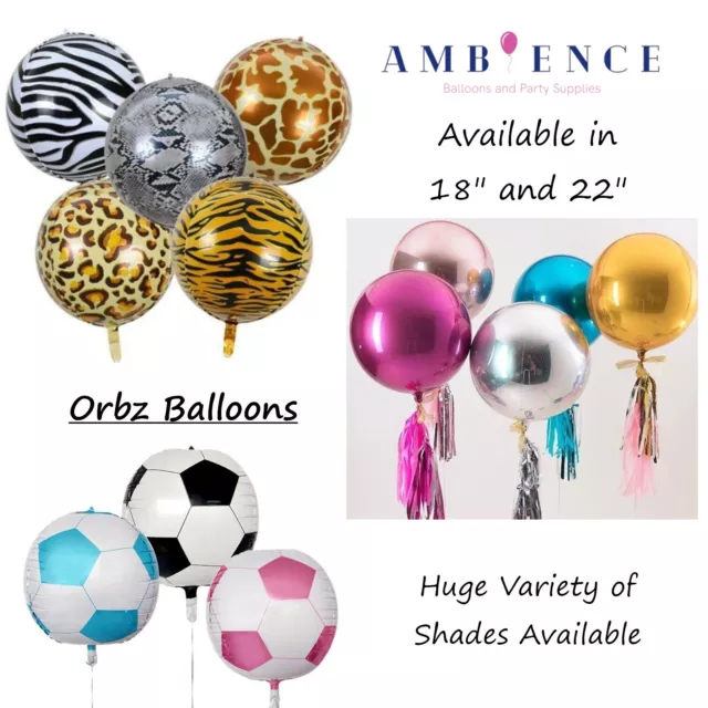 Orbz Round Sphere Balloons 4D Foil 18" 22" Party Birthday Baby Shower Orb Decor