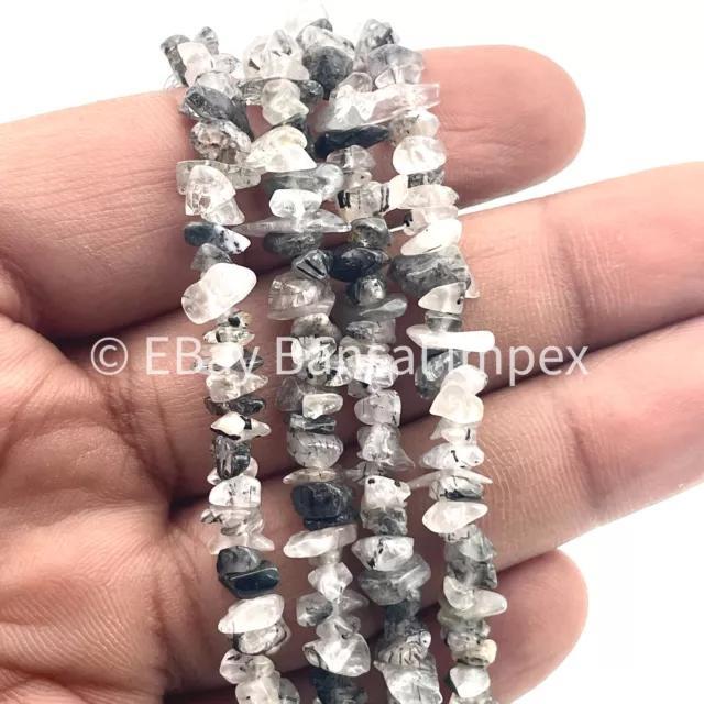 Quarzo rutilo nero naturale Perle di pietre preziose sciolte forate 4-6 mm 34"