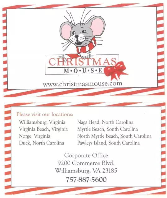 Business Card:  Christmas Mouse Store (Virginia, N/S Carolina USA)