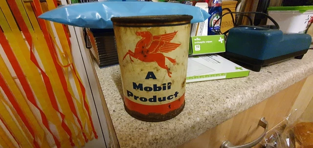 Vintage Mobil Öl Pegasus 1 Pfund oder 0,454 Kilo Dose Mobilfett BB 1950er Jahre Ultra selten