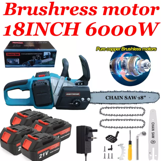 18/16/14/12/10/8/6/4'' 6000W Cordless Chainsaw Electric One-Hand Saw Wood Cutter