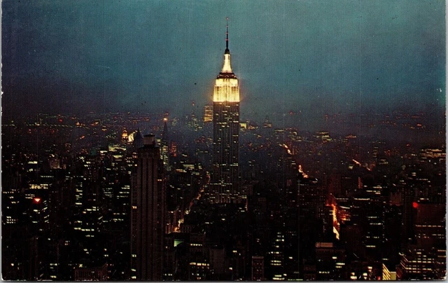 Observation Roof Atop RCA Building Panoramic Night View NYC Postcard PM Cancel