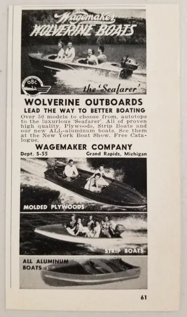 1955 Print Ad Wagemaker Wolverine Boats Strip,Plywoods,Aluminum Grand Rapids,MI