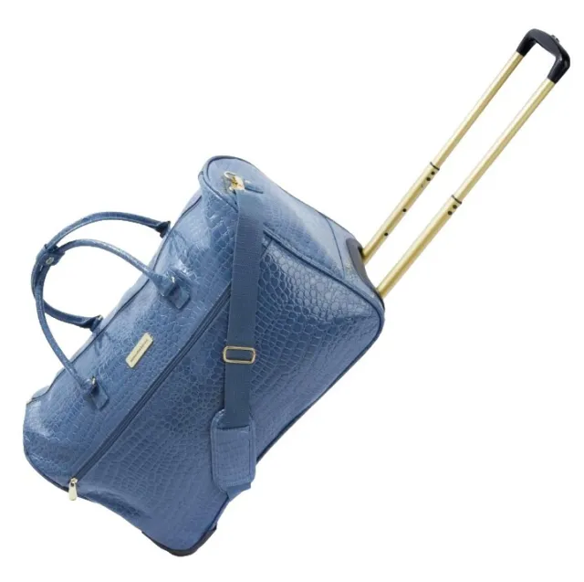 Samantha Brown Croco Embossed Wheeled 22.5 in Weekender Luggage Bag-Bravo Blue