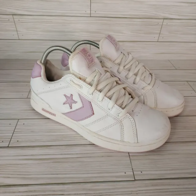 CONVERSE ALL STAR Women's Size 10 White Lilac Purple Leather Sneakers Shoes