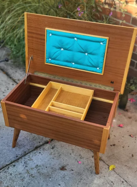 Vintage Mid Century Modern Danish Style Sewing Box / Table - Storage - HERTS