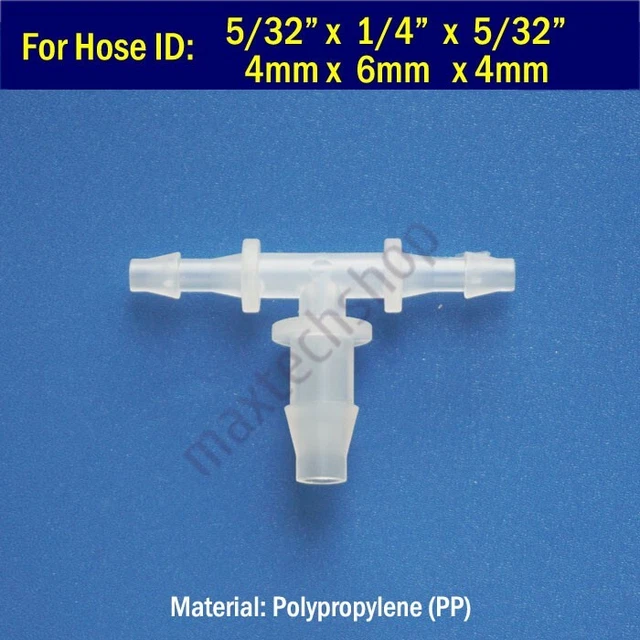 TEE Fitting 5/32" x 1/4 x 5/32 In 4mm to 6mm Plastic Hose Barb Reducer Connector