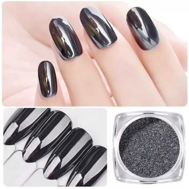 Black Mirror Nail Powder - Chrome Pigment Nail Dust Manicure Accessories 1g Box