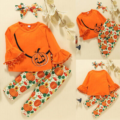 Toddler Kids Baby Halloween Pumpkin Costume Fancy Dress Clothes Party Outfit Set