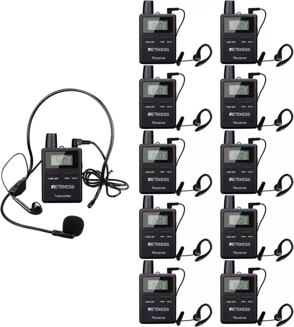 Wireless Assisted Listening Audio Tour Guide System Transmitter 10 Receivers AU