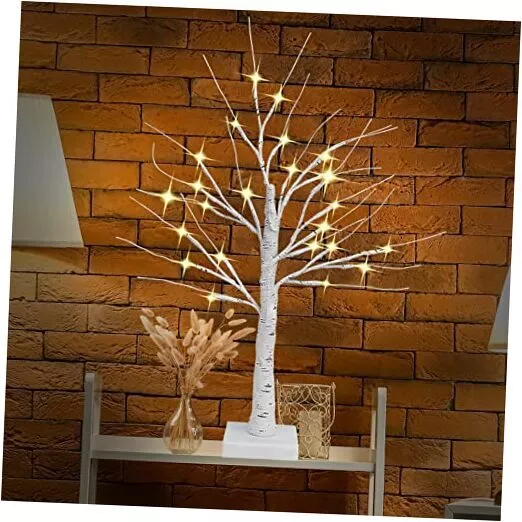 2FT Lighted Birch Tree for Home Decor with 24 LED Lights, Tabletop Artificial