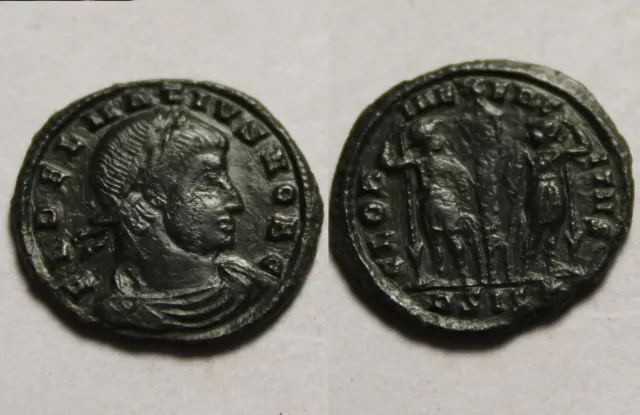 Rare genuine ancient Roman coin Delmatius Caesar Legion Soldiers spears standard