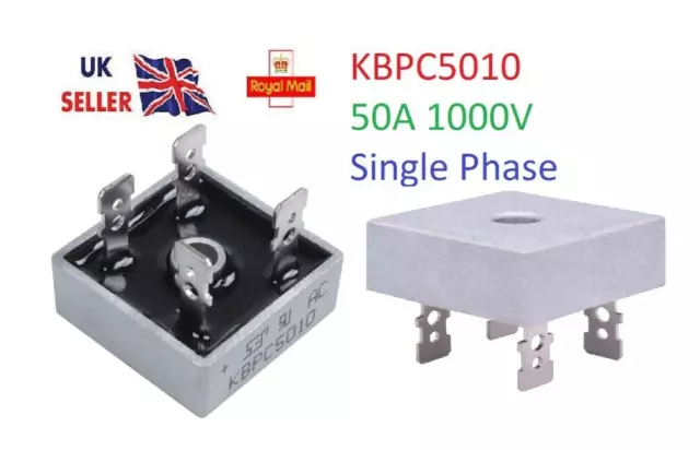 50A 1000V Metal Case Single Phases Diode Bridge Rectifier KBPC5010 L6T3 UK*