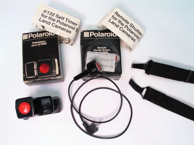 Polaroid 680 690 SX-70 Pulsante di scatto remoto #112 + autoscatto #132 + cinturino collo