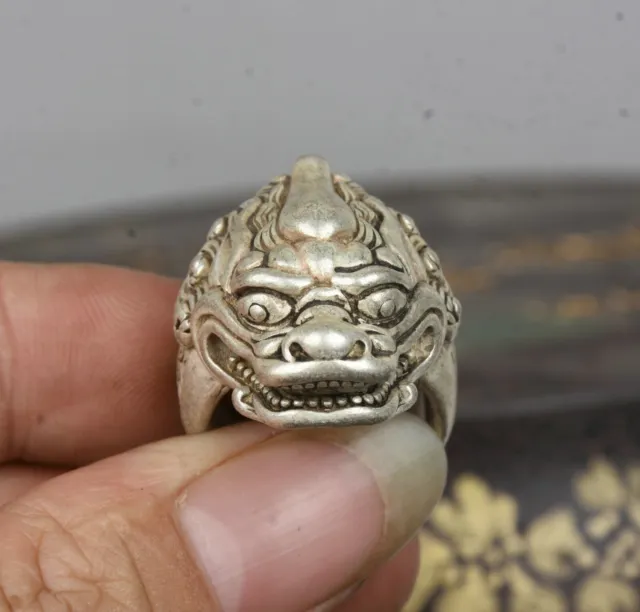 3cm old Chinese Miao silver Unicorn beast head beast Jewelry Bracelet