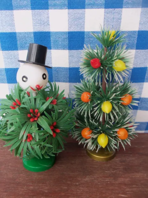 Adorable Vintage 1950s Hong Kong Plastic Christmas Decorations-Snowman and Tree