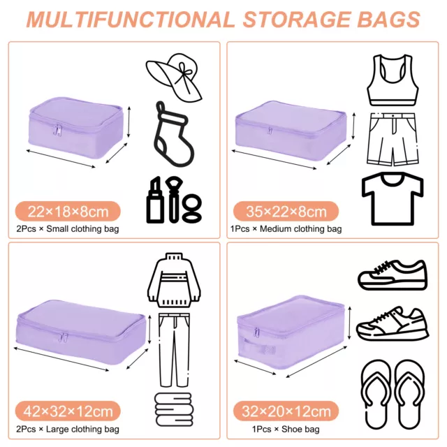 6Set Packing Cube Travel Storage Bags Waterproof Luggage Organizer Bag Purple 2