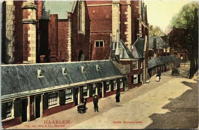 Netherlands Haarlem Oude Groenmarkt Vintage Postcard B139