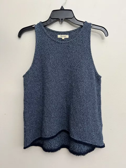 Madewell Sleeveless Sweater Knit Tank Top Womens Small Blue Fringe Hem Shell
