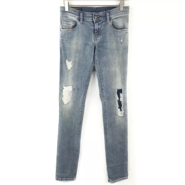 Diesel Size 25 Grupee Blue Super Slim Skinny Low Waist Distressed Denim Jeans