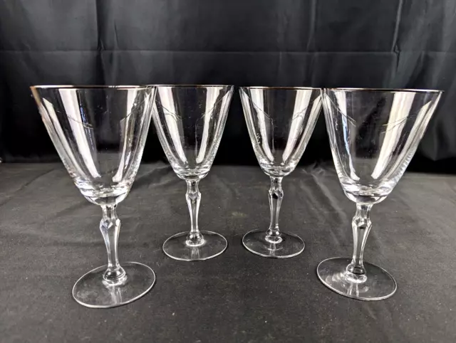 Fostoria Crystal Stemware, (set of 4) Wine Glasses, Platinum Rim