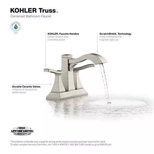 KOHLER TRUSS BATH Bathroom Faucet Vibrant Brushed Nickel Centerset Free ...