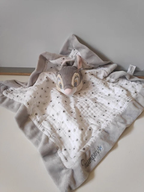 Doudou plat lapin panpan thumper lange blanc gris étoiles Disney Nicotoy