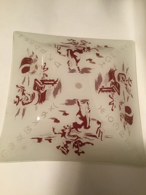 1950's  Vintage glass ceiling light fixture shade Cowboy Rodeo Horse Brands