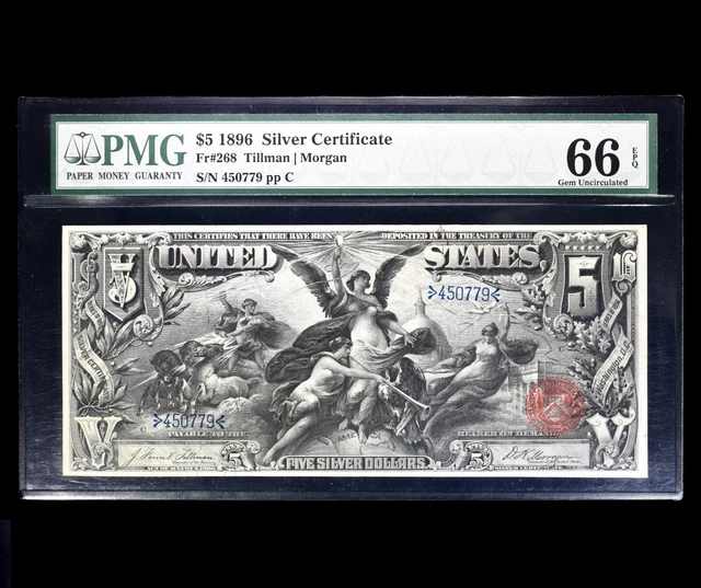 1896 $5 Silver Certificate ✪ Pmg Gem Unc 66-Epq ✪ Fr 268 Educational ◢Trusted◣