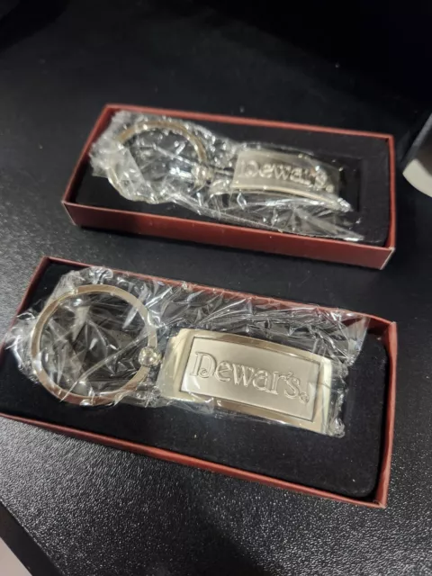 Dewar's Keychain Scotch Whisky Chrome Dewars Whiskey Key Ring Fob Lot Of 2 BNIB