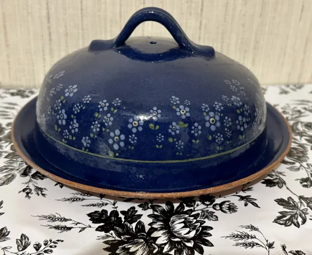 Vintage Hand Painted Red ware Round Butter Dish With Lid