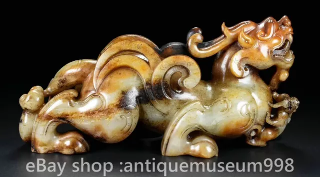 9.4 "sculpture de dragon animal sculpture en jade naturel et doux de la Chine