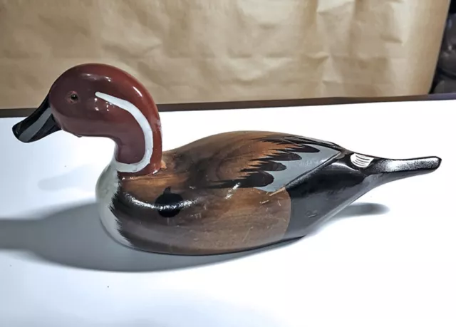 Vintage Hand Painted Wooden Duck Decoy Glass Eye Country Decor  11"
