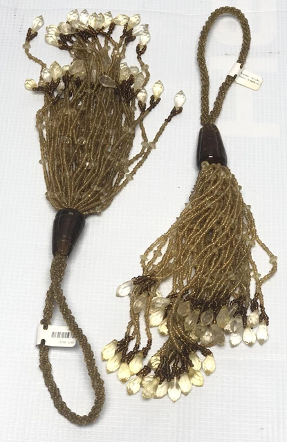New Pair Of Amber Gold Beaded Tassel Curtain / Drapery Tie Backs 11 5/8” Long